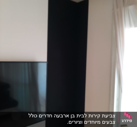 קיר צבוע בשחור ליד טלוויזיה תלויה